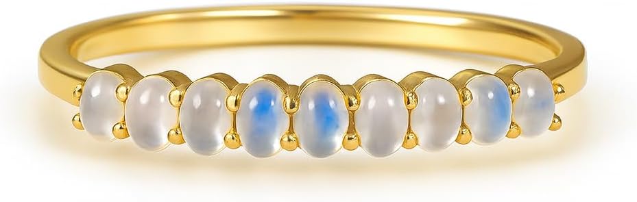 Dainty Oval Moonstone Band for Women, Minimalist Birthstone Jewelry, Delicate Gold Ring for Everyday Wear & Gift Art Deco Bridal Wedding band In 14K Solid Gold