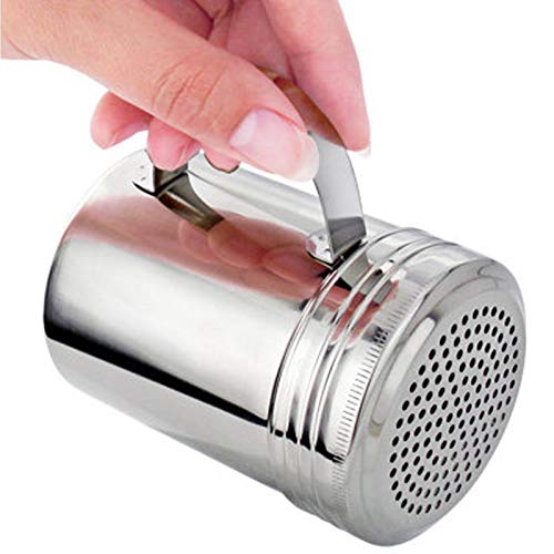 Foto von Mehlsieb mit Griff Pulverstreuer Kakaostreuer Edelstahl Mehlstreuer Puderzucker Streuer Kaffee Kakao Zimt Schokolade Sieb Shaker mit Loch für Küche Backen Kochen Mehl Salz Gewürz mit Deckel 2PCS