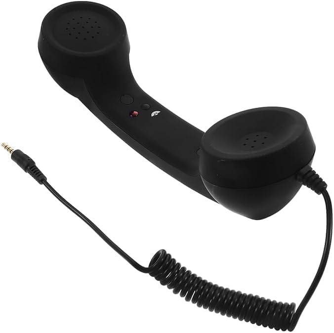 Drumstone Universal Telephone Handset Receiver with 3.5mm Jack & Coiled Cord – Replacement Phone Handset with Built-in Speaker & Microphone (Black)