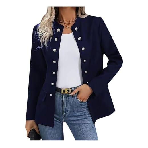 OMZIN Femmes Vestes Militaires Automne Casual Business Manches Longues Open Front Plain Blazer Manteau Bleu Marine M