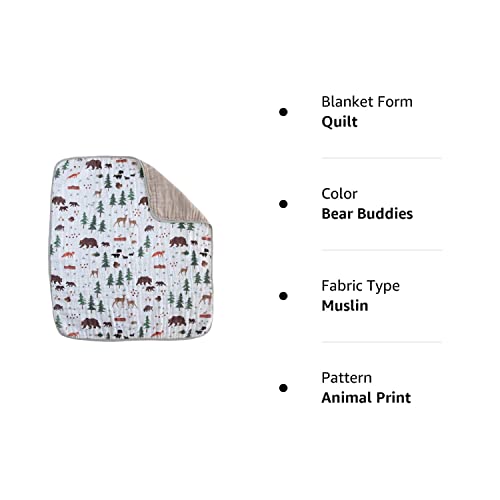 Red Rovr 100% Certified Organic Cotton Muslin Baby Blanket | Multi-Layer Muslin Quilt | Newborn & Toddler | Soft, Lightweight | Nursery, Stroller | Machine Wash | 30" X 40" | Bear Buddies #TOP4
