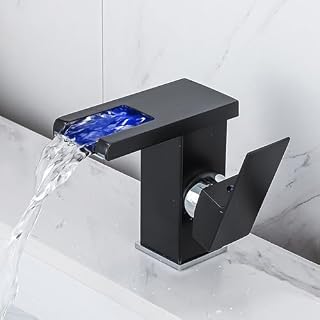 Grifo LED para lavabo de baño, grifo de tocador de una sola manija con 3 luces que cambian de color, hidroeléctrico, incluye mangueras de suministro de agua