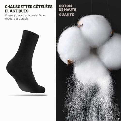 EIISSION Chaussettes Homme Femme Chaussettes de sport Tennis Running Lot de 6 Paires Noir Blanc Confortables Classiques Chaussette en Coton 35-38 – vue 6