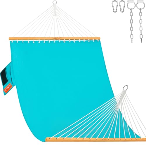 Lazy Daze Hammocks 11 FT Double Outside Hammock Quick Dry Olefin Fabric Hammock with Spreader Bar & Side Pocket for Outdoor Poolside Backyard 450 lbs Capacity, Turquoise