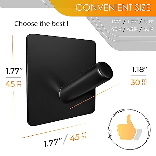 Sayoneyes Adhesive Towel Hooks For Hanging – Matte Black Sus304 Stainless Steel Waterproof Wall Hooks With Strong Adhesive Tapes – 3M Hooks For Bathroom, Bedroom, Kitchen – 4 Pack #TOP2