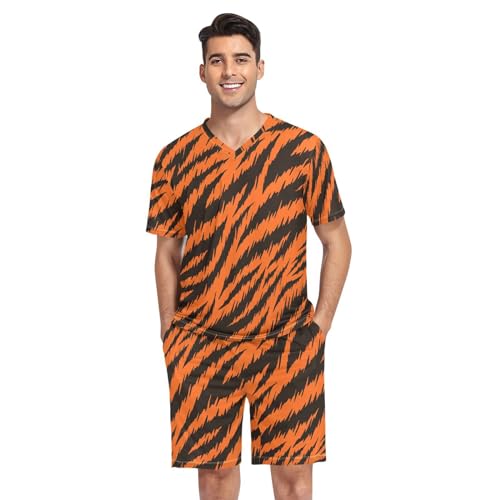 Men's Short Sleeve Pajama Set Summer Pj Short Set 2 Piece Loungewear Sleepwear with Pockets