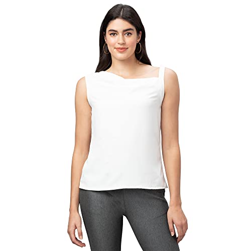 Image of Globus Women White Solid Sleeveless Top
