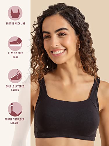 Image of NYKD NYB158 Non Wired & Full Coverage Square Neckline Slip On Bra for Women | Breathable Cotton Stretch Fabric with Disappearing Neckline & Visible Side Shaper Panel | Ideal for Everyday Wear