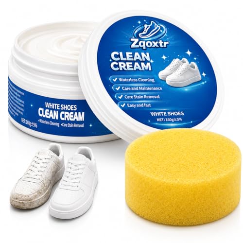 Zqoxtr White Shoe Cleaner Cream No Rinse Sneaker Cleaning Paste with Sponge for White Shoes Leather Canvas Rubber Soles