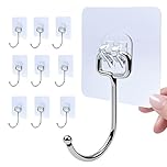 Zesc-Im 10PCS Self Adhesive Hooks, Upgraded 35 lb/15kg (Max) Strong Sticky Hooks for Hanging Heavy Duty, Damage Free Large Size Clear Stick on Hook for Home Bathroom Kitchen and Office