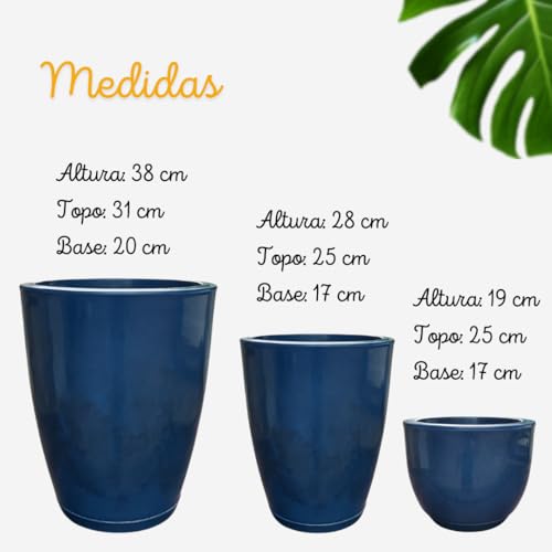 Kit 3 Vasos para Plantas Decorativo Luxo Efeito Marmorizado Cor Azul