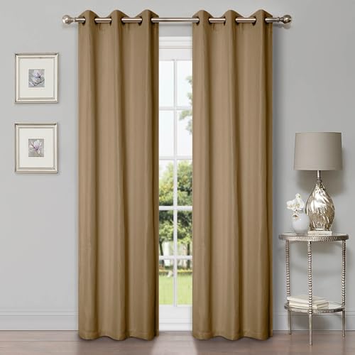 SUPERIOR Semi Blackout Curtains - Classic Linen Design - 42" x 96" - Grommet Header - Sun Blocking & Room Darkening Drapes for Bedroom, Living Room - Set of 2 Panels - Brown