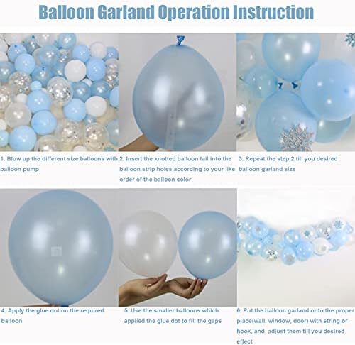 112Pcs Frozen Balloons Garland Kit, 12" 5" Blue White Balloons Ice Snow Confetti Balloons with Vary Size Snowflakes Decorations for Frozen Theme Party Winter Wonderland Birthday Party Decorations