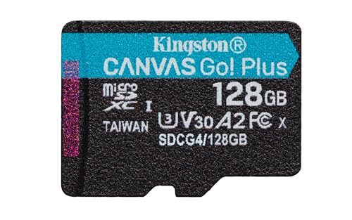 Kingston Canvas Go Plus microSDXC Memory Card Gen4 200MB/s A2 U3 V30 128GB Single Pack w/o ADP Card only-SDCG4/128GBSP