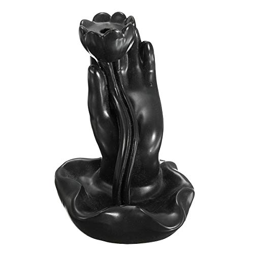 Image of CRAFTAM Polyresin Decorative Smoke Backflow Cone Incense Holder with 10 Smoke Cones (Flower in Hand, Black)