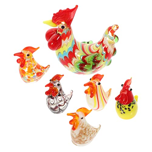 PRETYZOOM 6 Pièces Coq Verre Décoration De Table Forme De Poule Objet Décoratif Verre Coq Décoration De Chambre