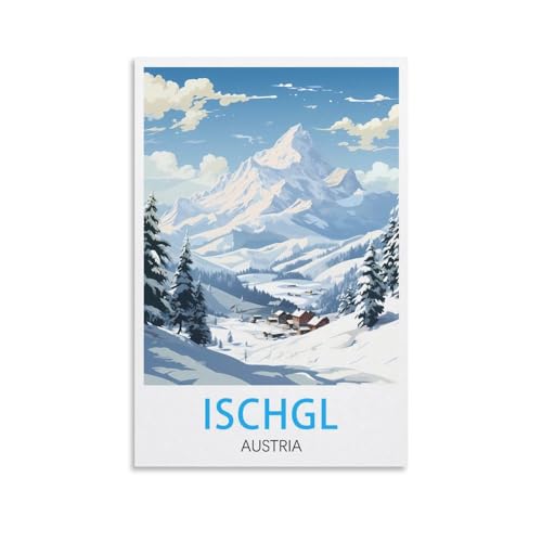 Poster Ischgl Autriche style vintage grand format 50x75 cm pour salon