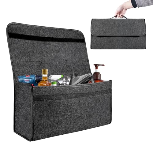 An image of the Trintion Car Storage Bag 50x30x15cm Car Boot Organiser Large Anti-Slip Car Boot Storage Bag Foldable Car Boot Bag with Fastening Flip Cover Car Boot Tidy Organiser Tools (Black Large)