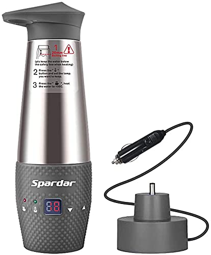 12V Portable Car Electric Kettle,Travel Kettle Hot Water Heater Double Case Vacuum Insulated Thermos Mug Road Trip Fast Boiler with 12 Volt Cigarette Lighter & Digital DIsplay Automatic Working(Gray)