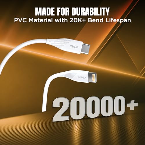 Image of Intex Speed 27W Type-C to Lightning Fast Charging & Data Sync Cable, Tangle Free 1 Meter, 480Mbps Compatible with iPhone, iPad, Macbook, iMac, AirPods - White