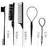 5Pcs Slick Back Brush Set with Topsy Tail Tool, Teasing Bristle, Rat Comb for Women & Girls Hair Styling, Flyaways Control and Edge Combing - BIACK