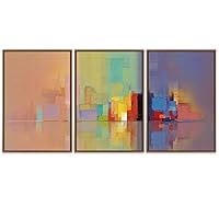 SIGNWIN Framed Canvas Wall Art Pastel Color Buildings Blocks Places Cityscape Oil Painting Abstract Modern Panoramic Colorful for Living Room, Bedroom, Office - 16