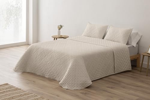 BOHEME Colcha Lisa Suave Platinium Pilar Lino. Colcha Cama 90-180X270 cm