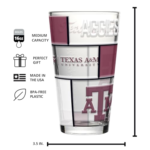 Image of Logo Brands NCAA oz Stained Glass Pint Glass - 3D Embossed Logo & Bold Team Colors - Durable Sports Fan Beer Glass for Home, Bar & Tailgates