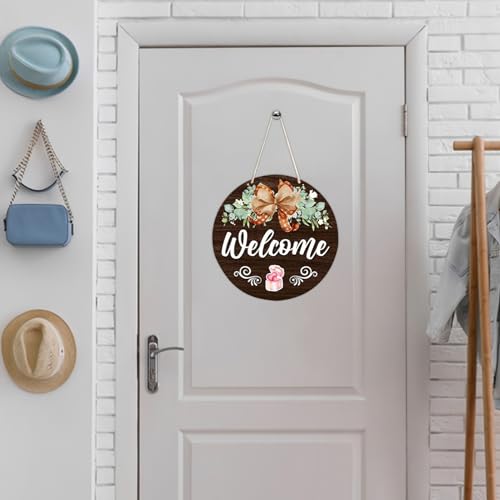 Señal de bienvenida de madera para puerta delantera adorno colgante de 12 pulgadas 5