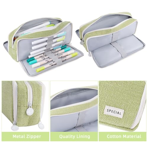 Image of iSuperb Large Pencil Pouch 3 Compartments Pencil Case Big Capacity Pencil Bag for Kids Teen Girls Boys Student School Supplies Pen Organizer Holder Bag (Green)