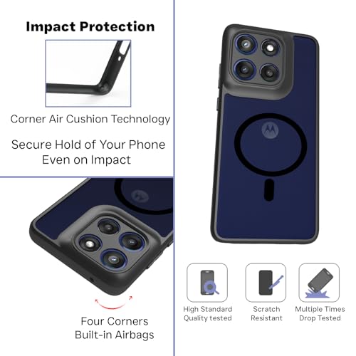 Image of RIGGEAR Shockproof Sleek Hybrid Armor Magnetic Back Cover Case Compatible with MagSafe Accessories for Motorola Moto Edge 60 Stylus 5G (Smoke Black Matte PC with Black TPU Bumper)