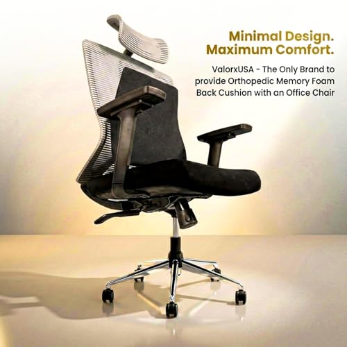 Image of ValorX USA Summit 2026 Ergonomic High Back Office Chair | Orthopedic Memory Foam Back Cushion | Smart Tilt-Lock Mechanism | Breathable Italian Mesh | 3D Armrest | 3 Year Warranty | Black & Grey