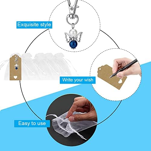 UBERMing Guardian Angel Keychain 30 Pack Blue Pearl Angel Pendant Keyring with Organza Bags and Thank You Tags for Guests Baby Shower Wedding Christening Souvenir