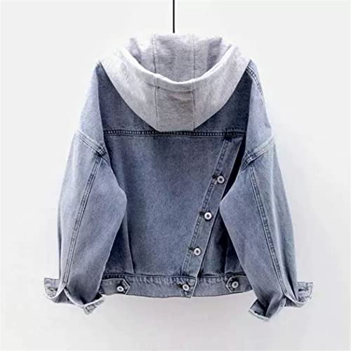 Veste courte en jean coréenne BF style pour femme avec capuche et grandes poches en bleu taille L - 2