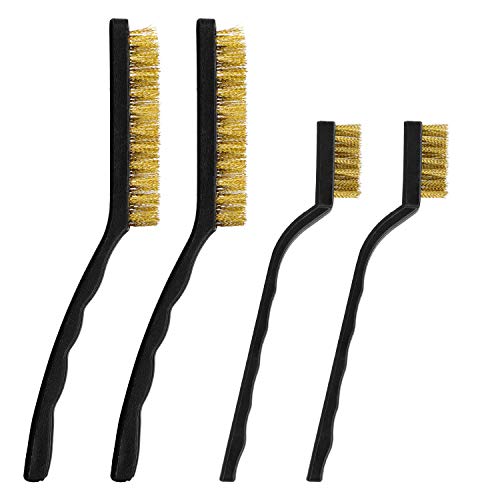 Image of Wire Brush Set Scratch Brush Set for Cleaning Welding Slag Rust and Dust Curved Handle Stainless Steel and Brass Black 10-Pack