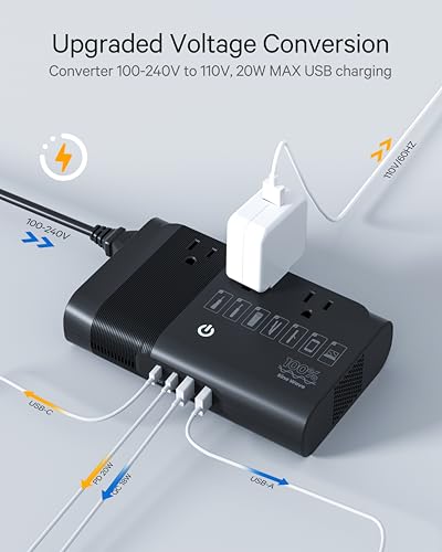 Doace 220V To 110V Voltage Converter For European Travel: Max 500W Pure Sine Wave Voltage Converter Us To Europe thumb #3