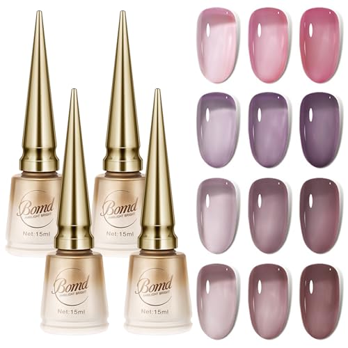Esmalte Gel Semipermanente Transparente, Color Nude Translúcido Natural para Manicura Francesa, 4 colores naturales 15ml