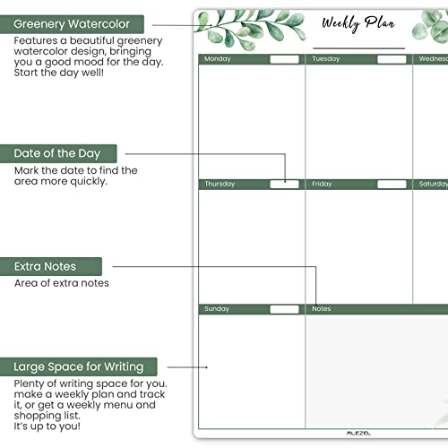 Alezel Magnetic Calendar For Refrigerator, Greenery Dry Erase Fridge Calendar Set (3 Boards) - Monthly & Weekly Planner Whiteboard, Shopping List White Board, 3 Markers + Eraser #TOP2
