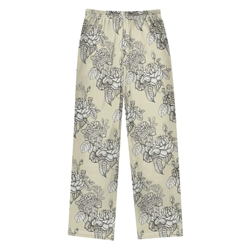 J JOYSAY Blossom Foliage Sketch Beige Pajamas Pants Soft Long Pajama Bottoms Lounge Sleep Pants Size S-XL2