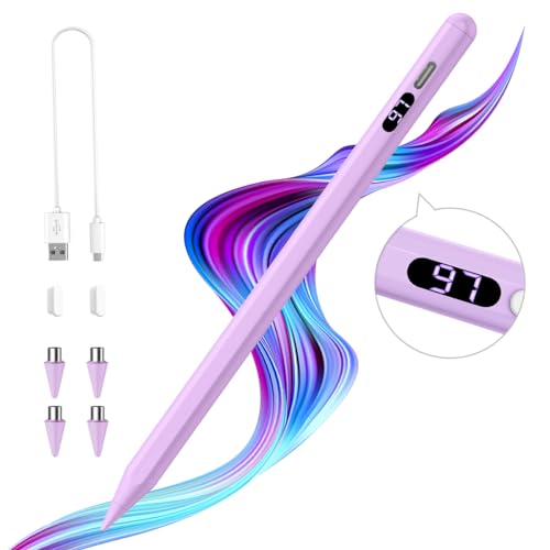 TiMOVO Stylus for Touch Screens, Fast Charge for Apple iPad/iPhone/Xiaomi/Samsung Android Capacitive Touch Screen With Power Display, Purple