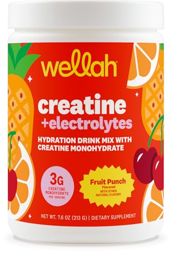 Image of Wellah Creatine + Electrolytes Powder (Fruit Punch) 30 Servings - Hydration Drink Mix with 3g of Creatine Monohydrate