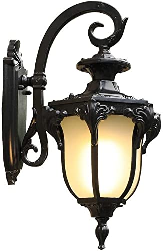 Applique murale d'extérieur vintage MESKEL lanterne étanche noire en verre dépoli pour jardin