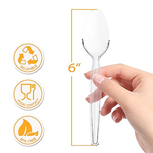 POSATE Heavy Duty Plastic Spoons, Clear Disposable, Pack of 60