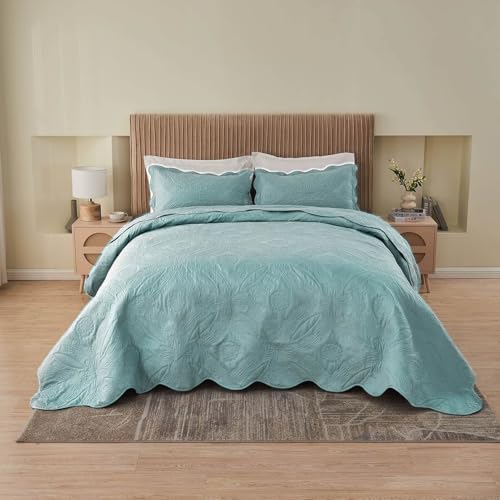 Image of Oversized Cal King Bedspreads 120x120 for Extra Tall Split California King Bed Lightweight Quilted Coverlet Set 3 Pieces 1 Quilt 2 Pillow Shams Blue