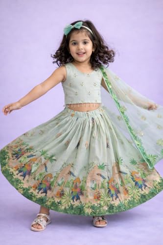 Image of Delima Fashion Girls Printed Lehenga Choli Set with Dupatta | Kids Ethnic Wear for Wedding, Festival & Party | Lightweight Traditional Outfit for Girls