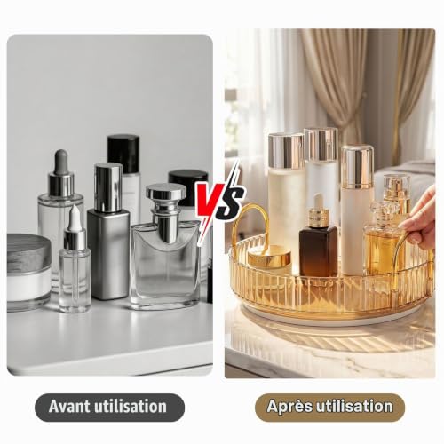 SLIAXINT Organisateur Maquillage Rotatif 360°, Rangement Maquillage Compact, Organisateur Cosmétiques pour Coiffeuse et Salle de Bain, Présentoir Parfum Multifonction, Design Ambre Élégant – vue 5