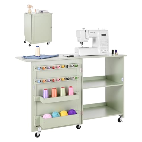 VEVOR klappbarer Nähtisch Nähmaschinentisch mit kompaktem Design & Ablagefächern & Holzklammern & magnetischem Türschloss, Mehrzwecktisch für Modestudio Kunststudio Zuhause, Hellgrün