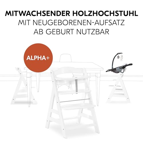 hauck Alpha+ Newborn Set Deluxe - Baby Holz Hochstuhl ab Geburt mit Liegefunktion - inkl. Aufsatz für Neugeborene & Sitzpolster - mitwachsend, verstellbar - Weiß
