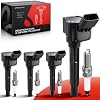 4 Bobinas de Encendido y 4 Bujías para VW Jetta 2014-2018 | Compatible con VW Passat 2014-2019 y 2022, Golf 2015-2019, Audi A3 2015-2020, A4 2017-2020, A5 2018-2020, A6, Q5, Q7 y S3, L4 1.8L 2.0L 2