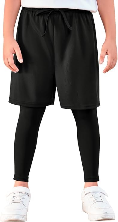 Haloumoning Short de compression 2 en 1 pour garçon - Legging de sport - Séchage rapide - Short de football - Basketball - Legging athlétique